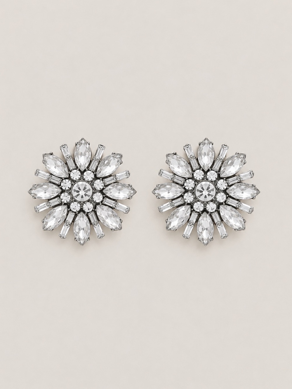 New! Silver Rhinestone Flower Burst Statement Cocktail Earrings NWOT